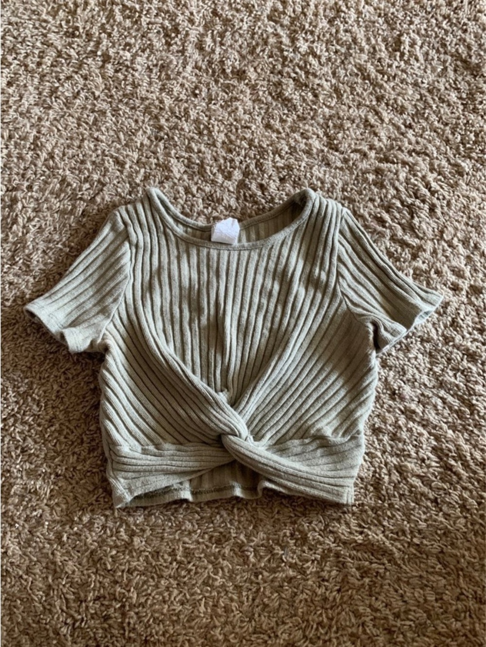 Ribbed Twist-Front Crop Top in Olive Green